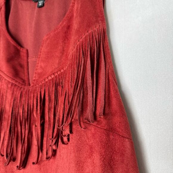 EXPRESS / burnt orange faux suede fringe tank mini dress / M - Picture 4 of 8